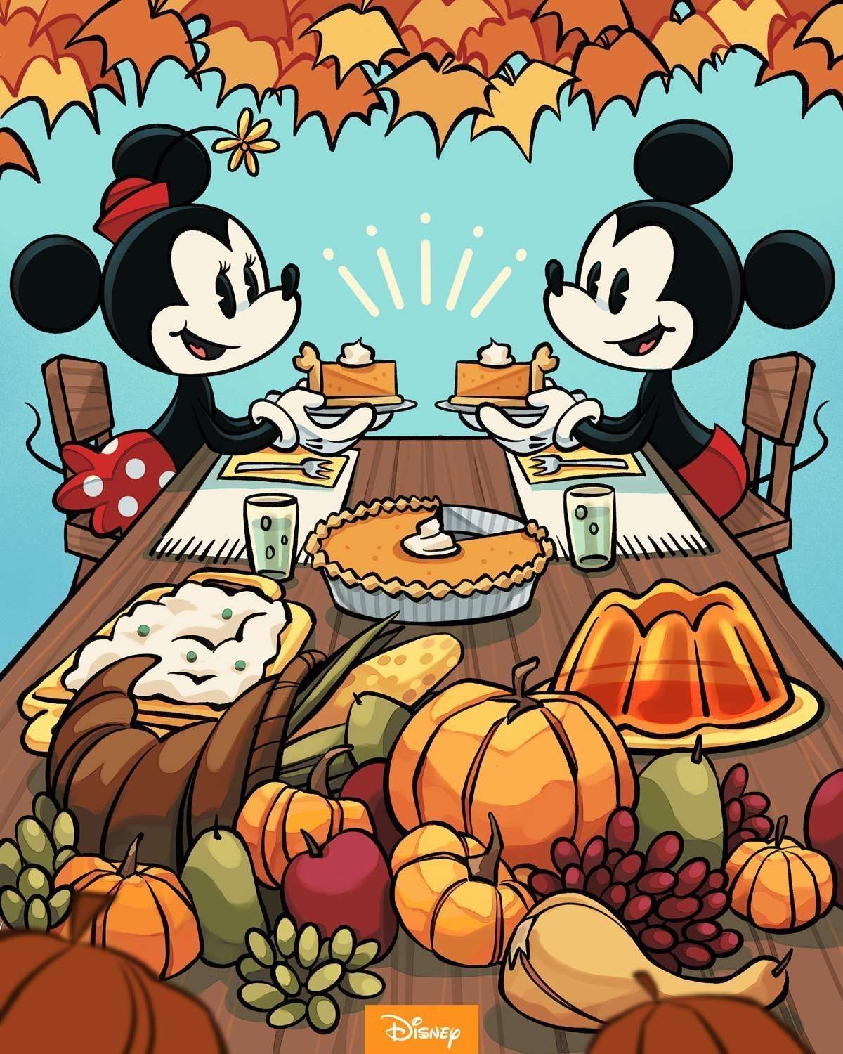 Mickey and Minnie Thanksgiving Day Card