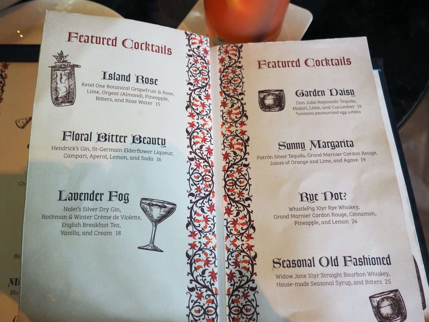 Enchanted Rose Lounge Menu