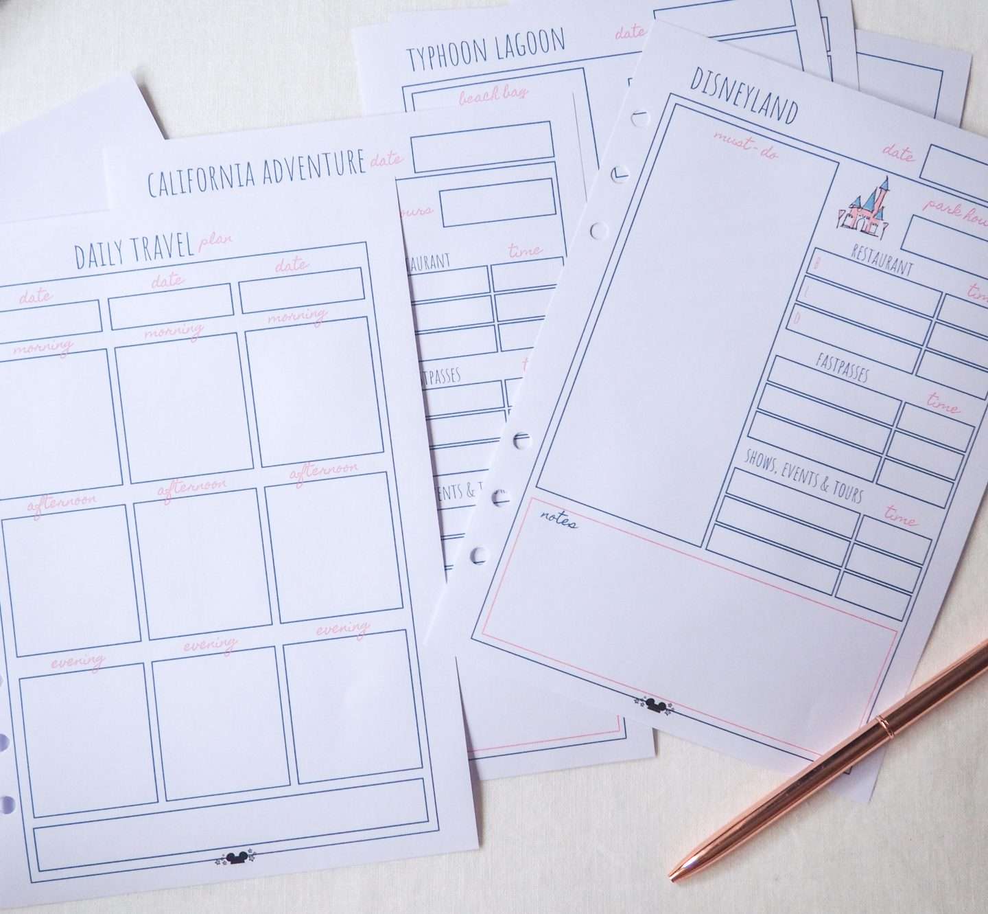 Planning sheets Disney World Planner Inserts