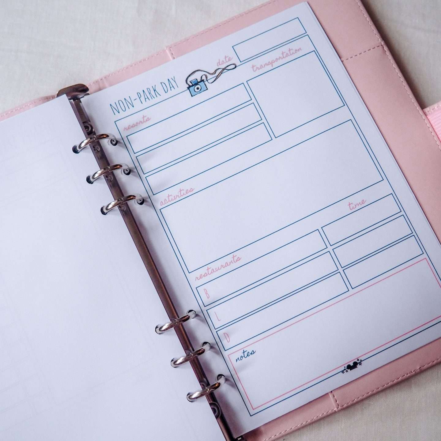 Disney World Planning sheets