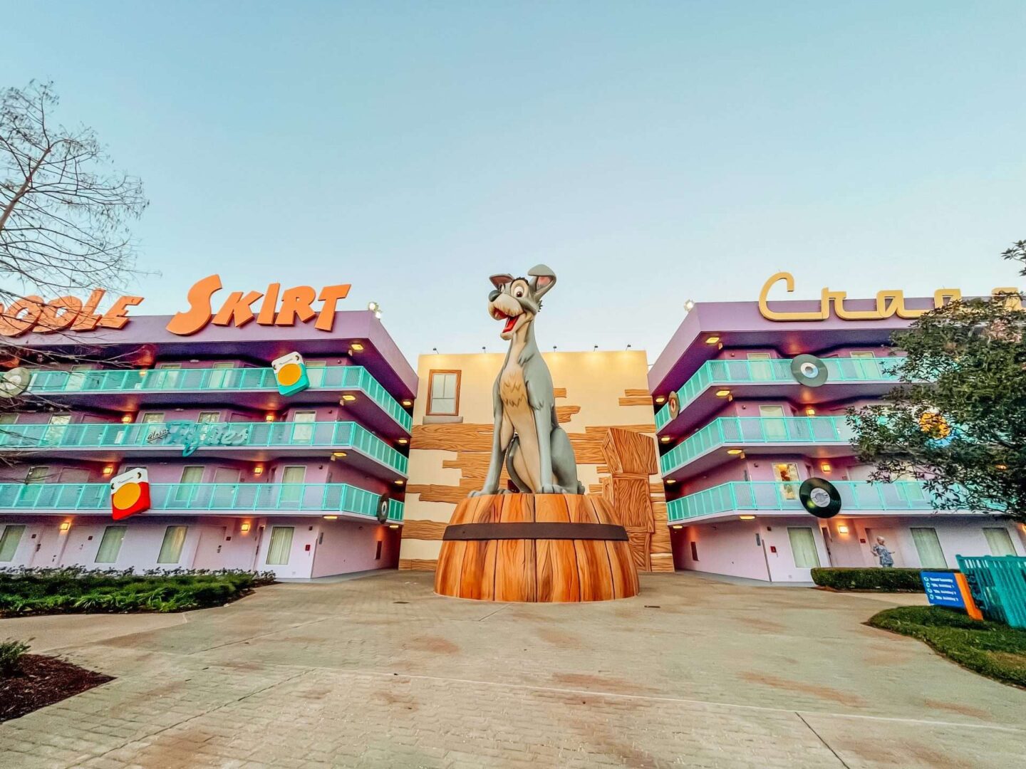 Pop Century Resort Tramp Statue and Rooms