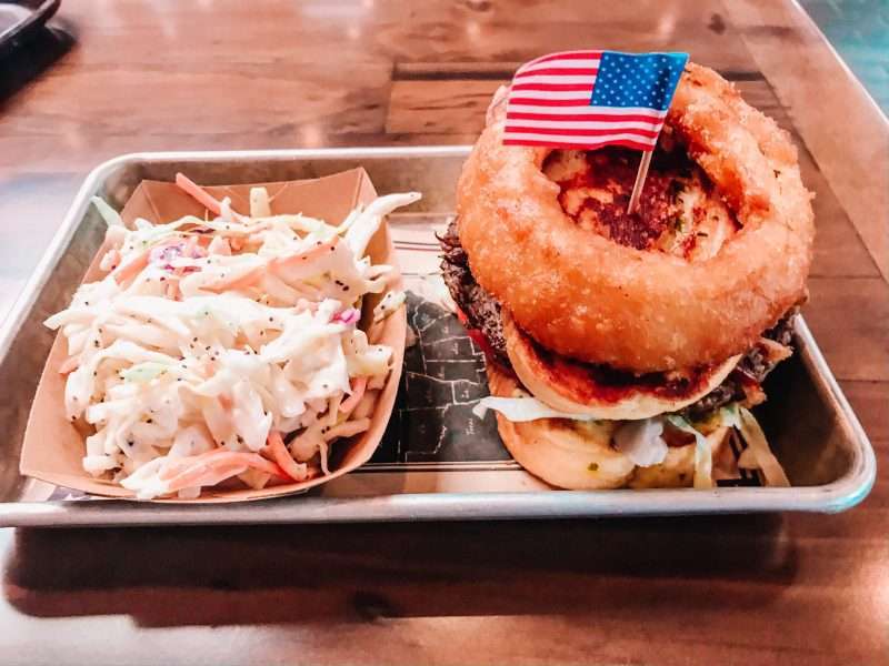 Regal Eagle Smokehouse burger with flag
