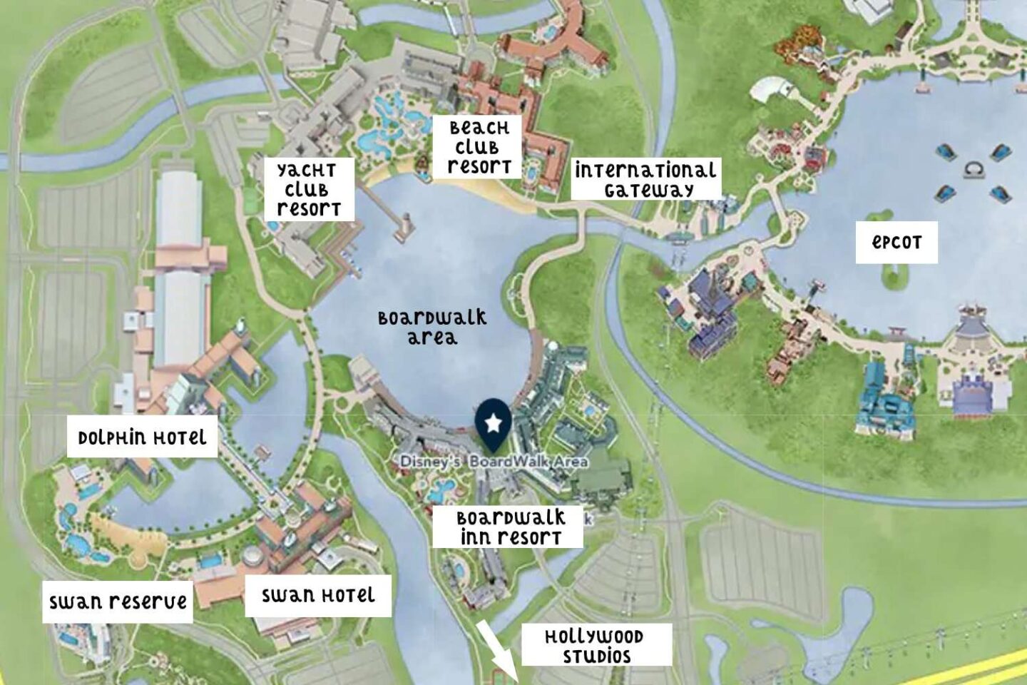 Map of Walking Path Between Epcot and Hollywood Studios