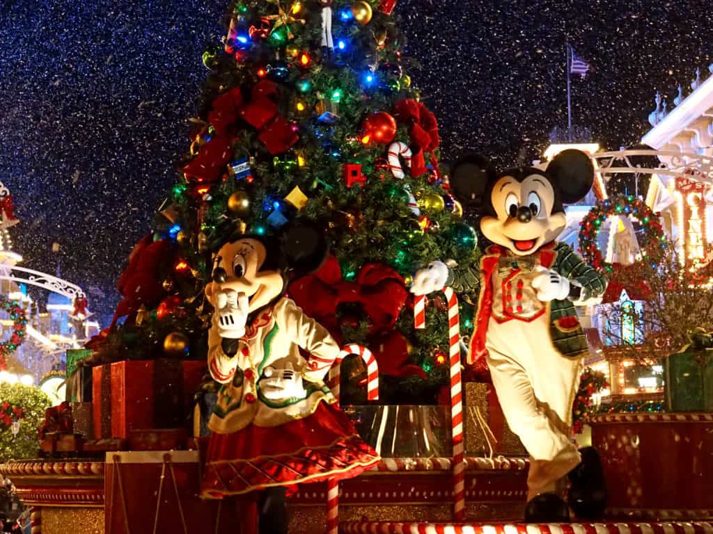 Mickey and Minnie at Disney Christmas Party Parade