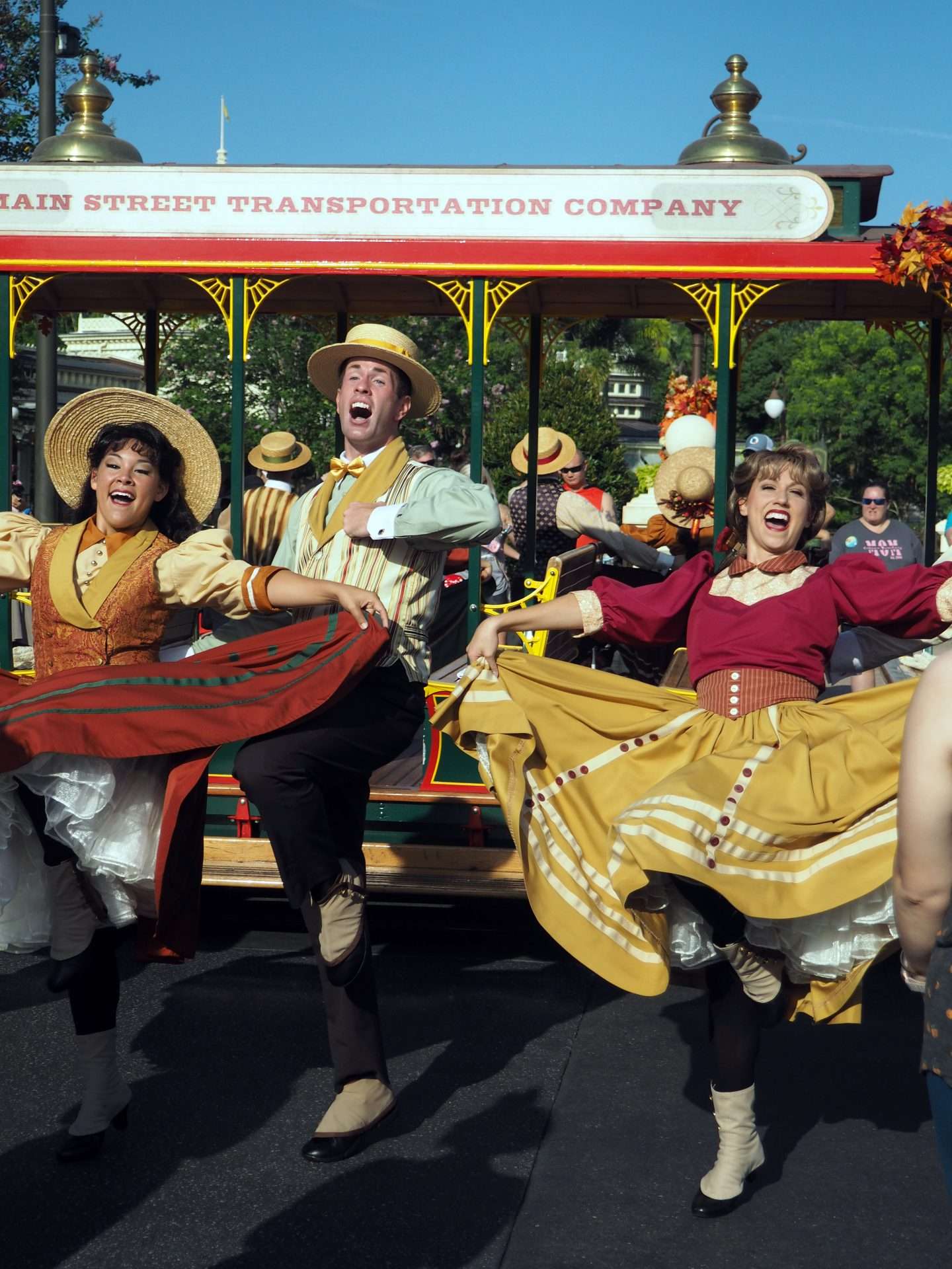 Fall at disney world dancers trolley Magic Kingdom