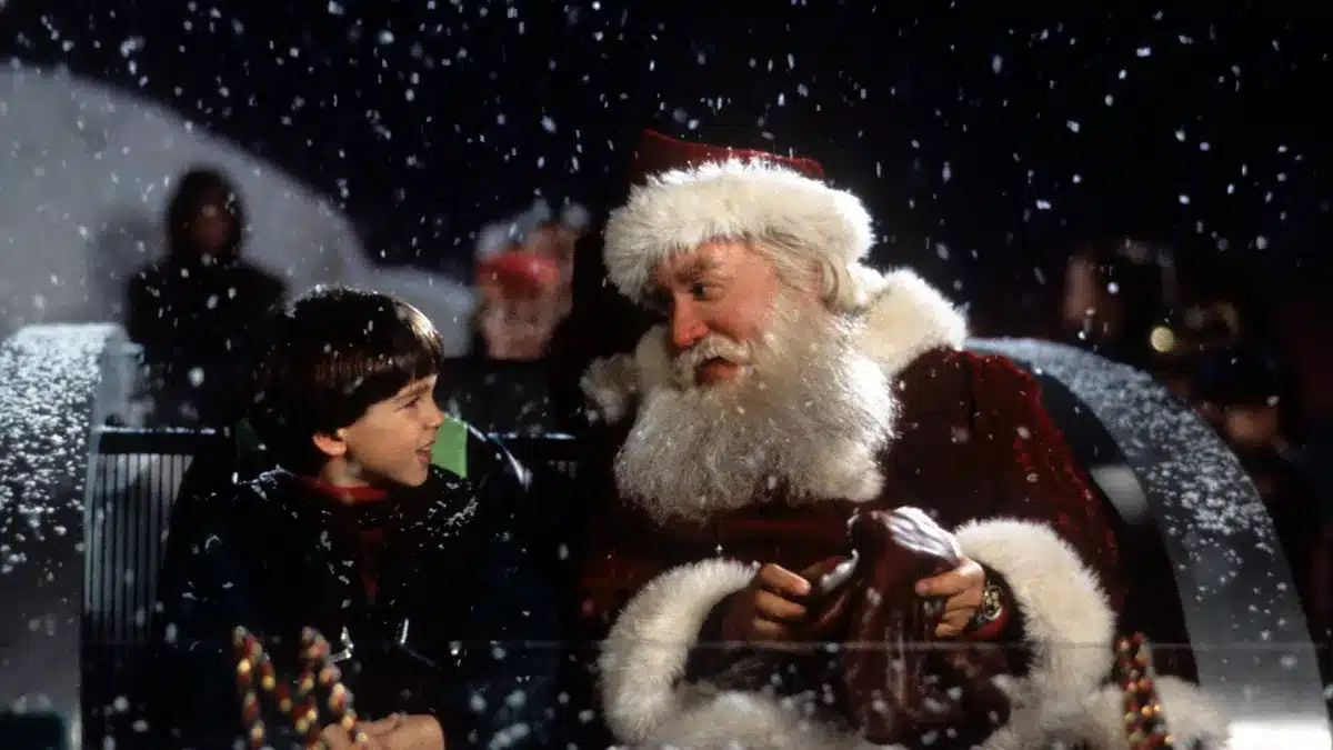 Santa Clause movie Santa and Charlie in Sleigh