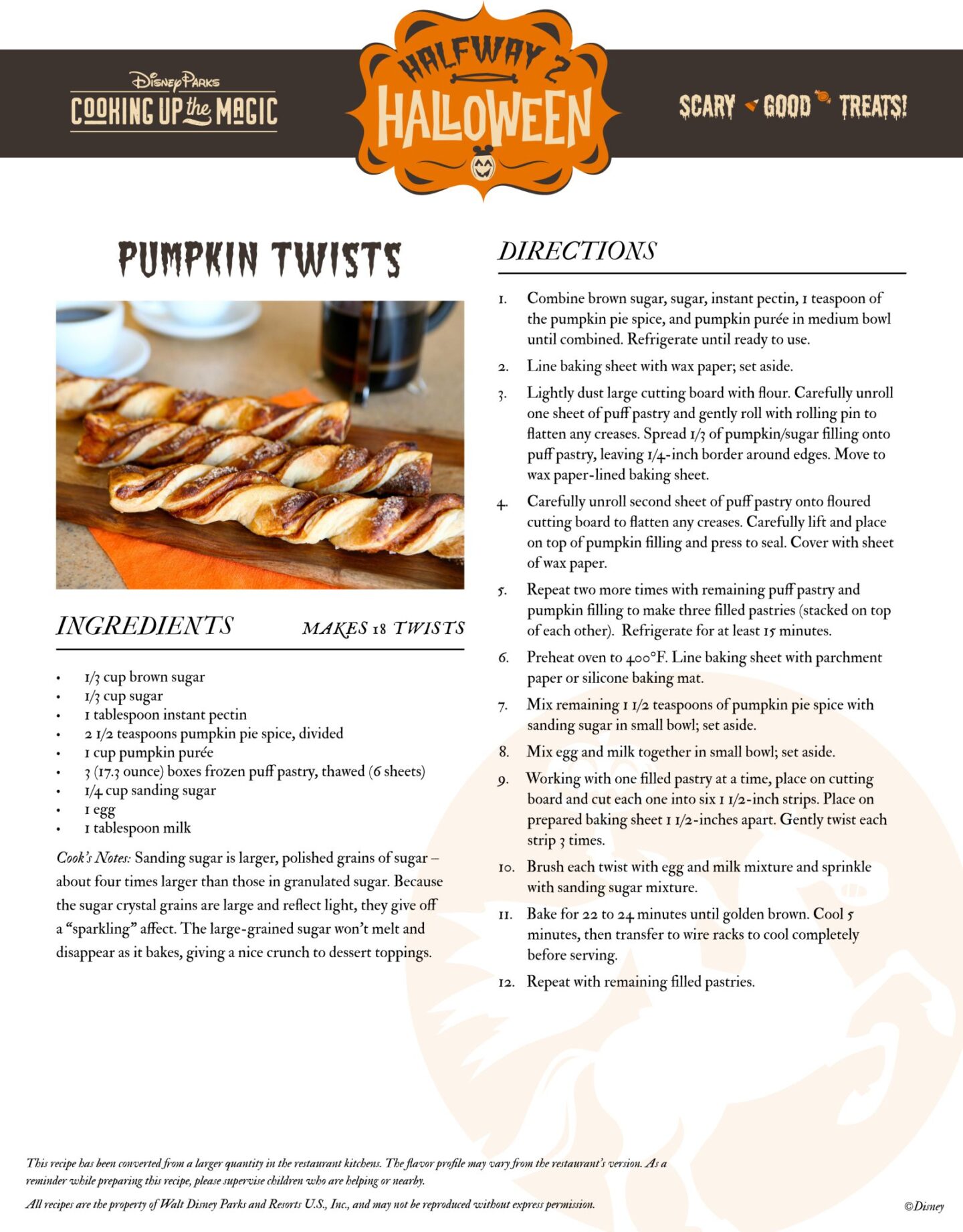 Pumpkin Twists Disney Recipe Printable