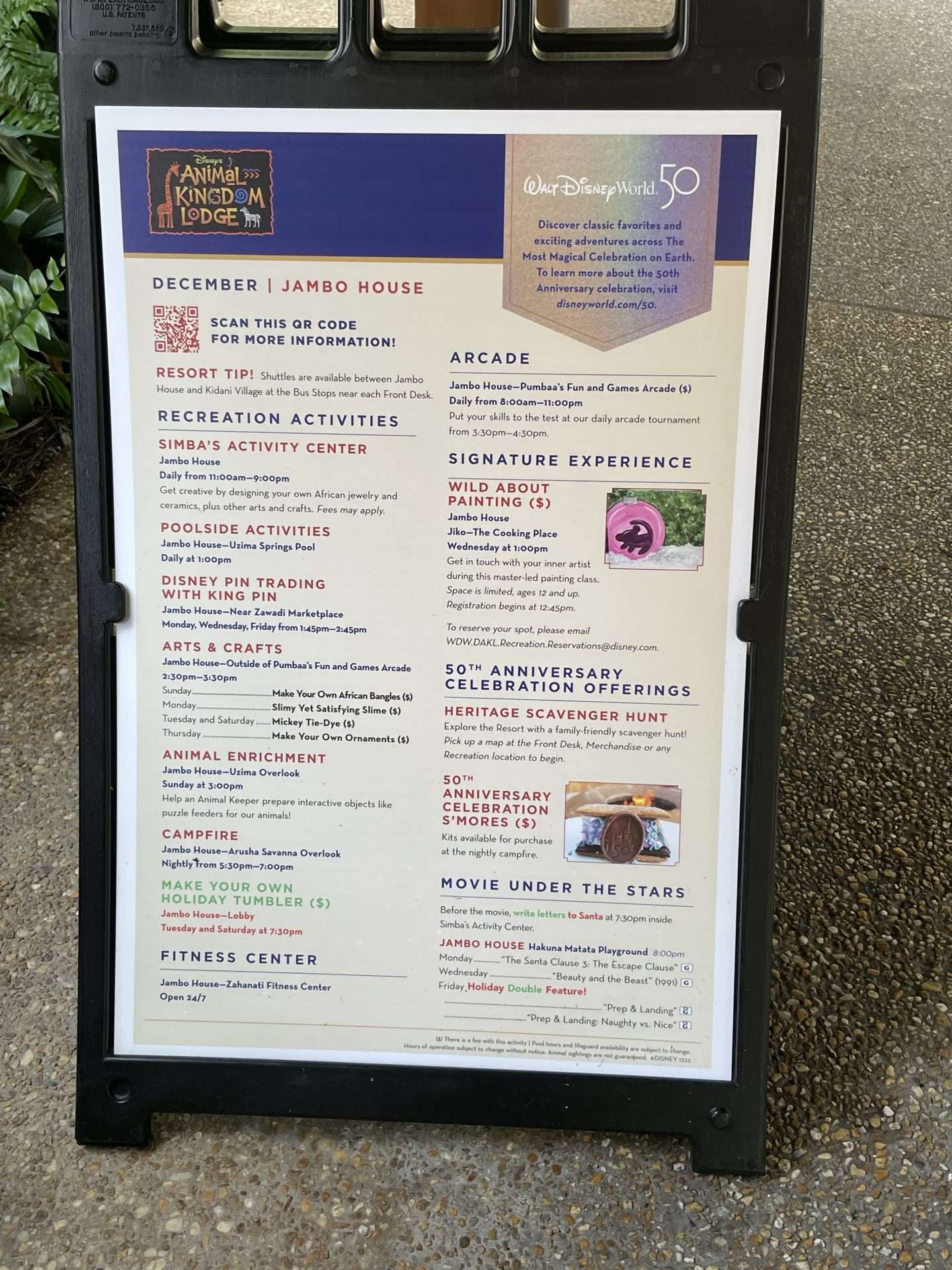 Animal Kingdom Lodge Recreation Schedule for Holidays