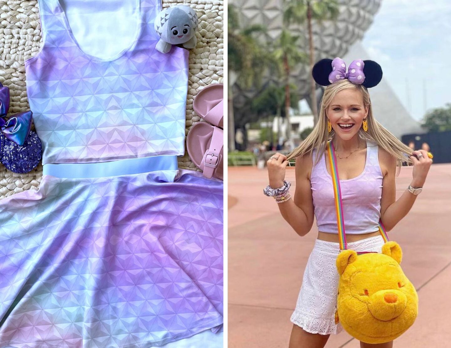 Disney Crop Tops and Skirts EPCOT Spaceship Earth Purple Pattern