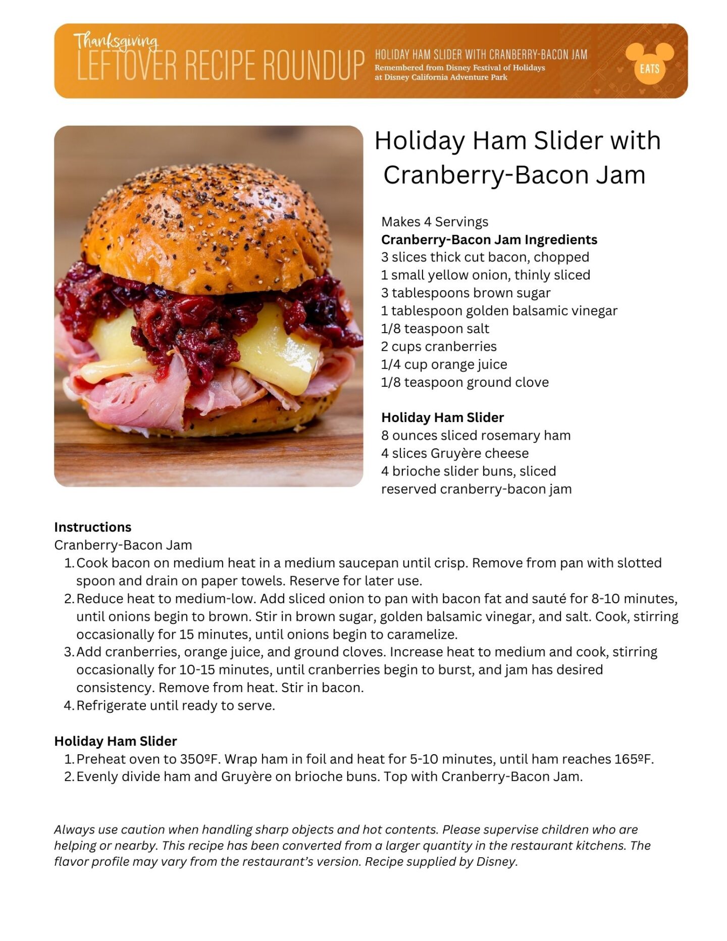 Disney Thanksgiving Recipe- Hams and Cranberry Sandwich