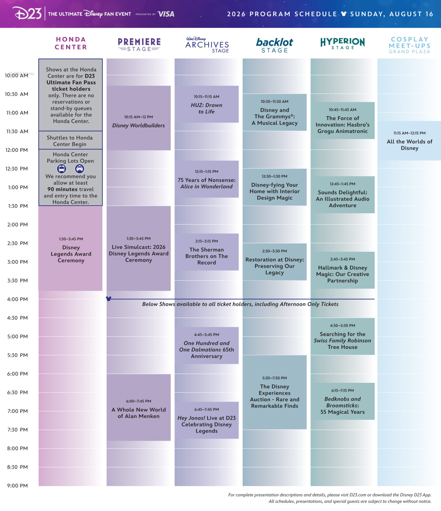 D23 Expo Schedule 2026 Sunday